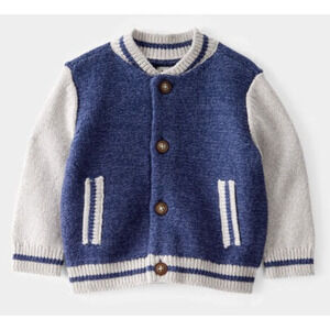 OshKosh B'gosh Baby Navy Jersey Knit Varsity Button-Down Sweater Sz 6m